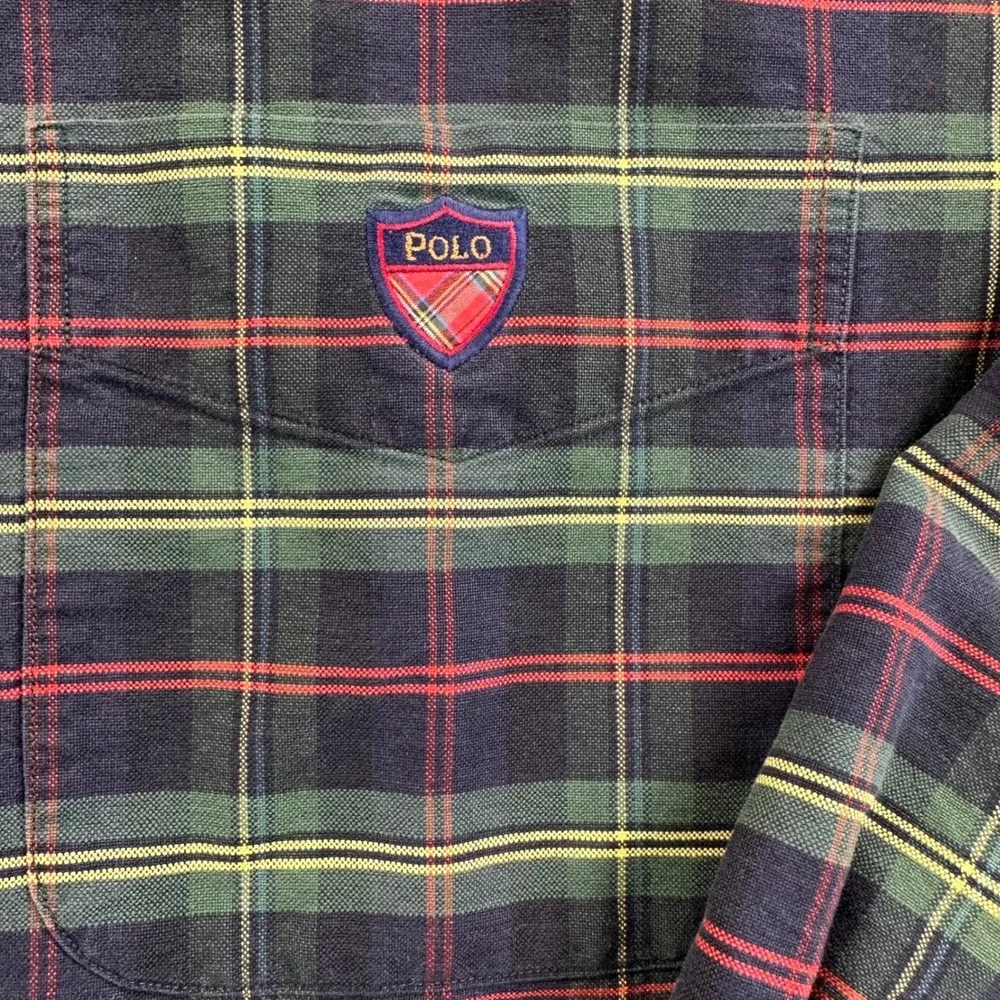 VTG Ralph Lauren The Big Shirt Mens Large Green Plaid Button Down Logo Crest